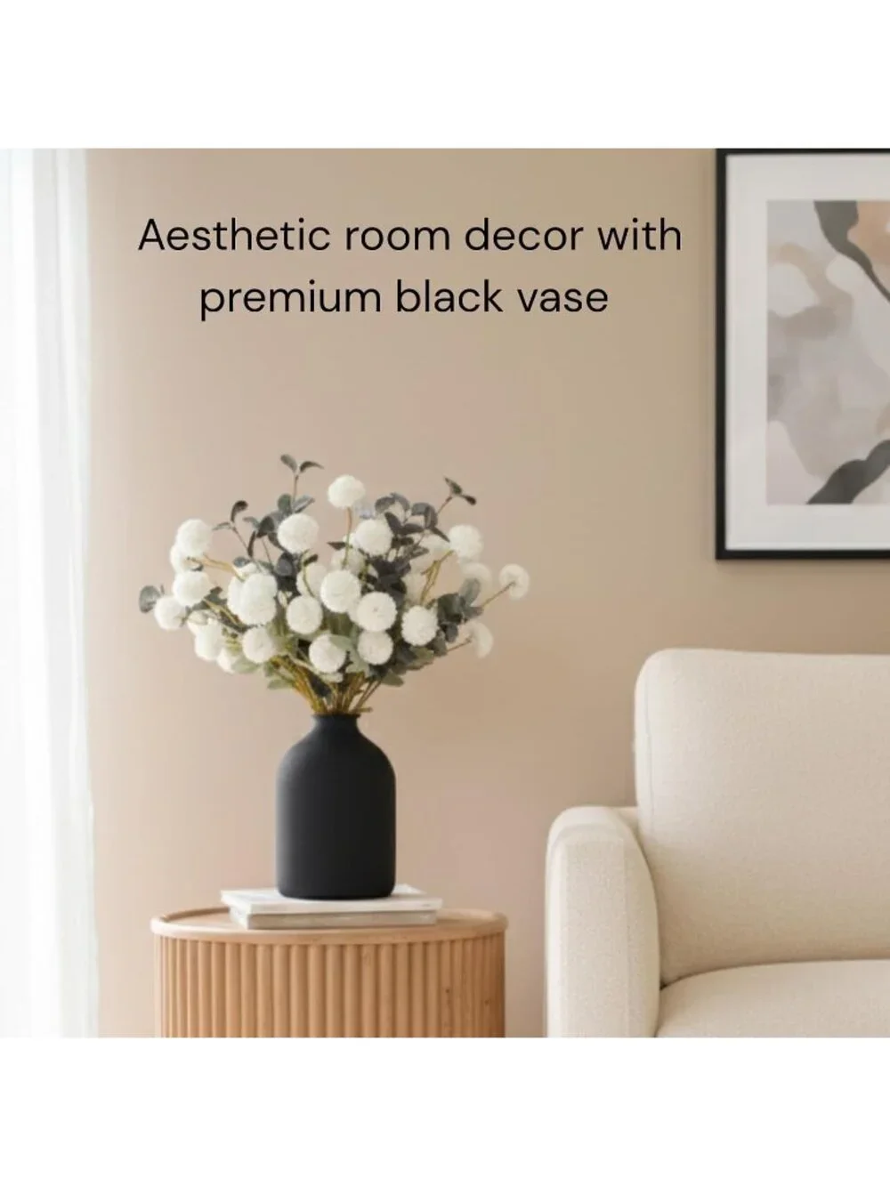 8.6in Tall Matte Black Flowers Vase For Dining Coffee Table Living Room Decor